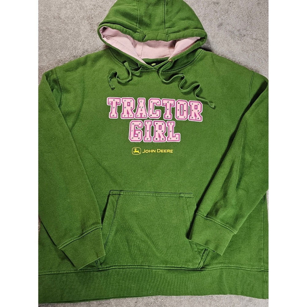 John Deere Tractor Girl Hoodie Green Pink Rhinestone hoodie cowgirl western y2k - Picture 6 of 7